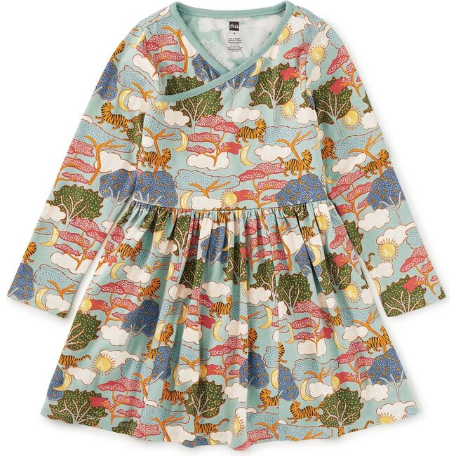 Long Sleeve Wrap Neck Dress, Sun & Moon Folktale