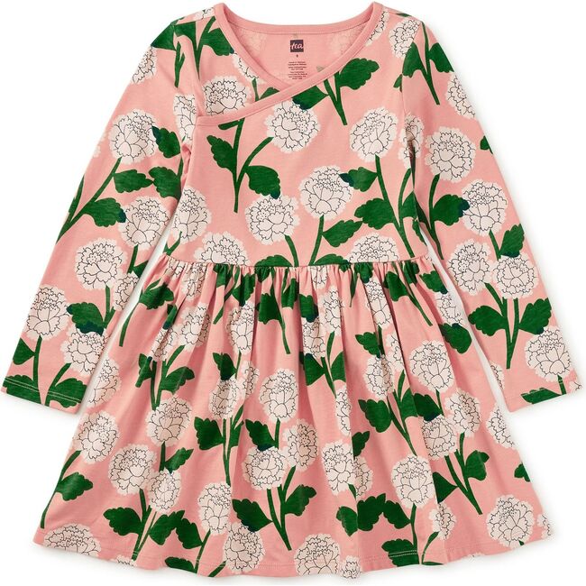 Long Sleeve Wrap Neck Dress, Chrysanthemums