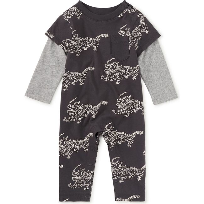 Layered Button-Up Baby Romper, Korean Pottery Dragon