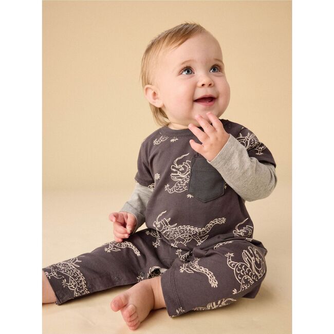 Layered Button-Up Baby Romper, Korean Pottery Dragon - Rompers - 2
