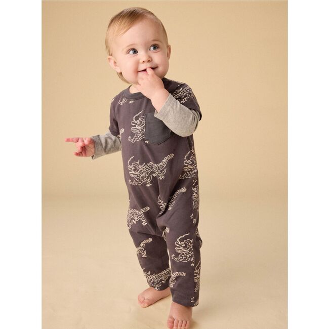 Layered Button-Up Baby Romper, Korean Pottery Dragon - Rompers - 3