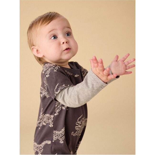Layered Button-Up Baby Romper, Korean Pottery Dragon - Rompers - 4