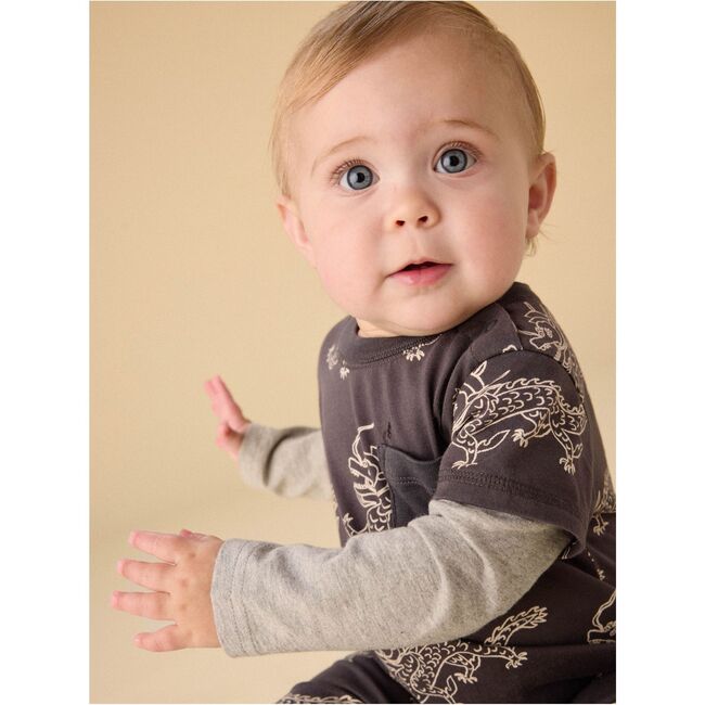 Layered Button-Up Baby Romper, Korean Pottery Dragon - Rompers - 5
