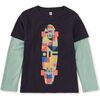 Skateboard Layered Tee, Indigo - T-Shirts - 1 - thumbnail