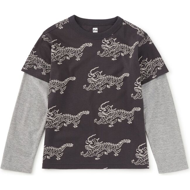 Printed Layered Sleeve Tee, Korean Pottery Dragon