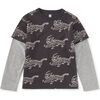 Printed Layered Sleeve Tee, Korean Pottery Dragon - T-Shirts - 1 - thumbnail