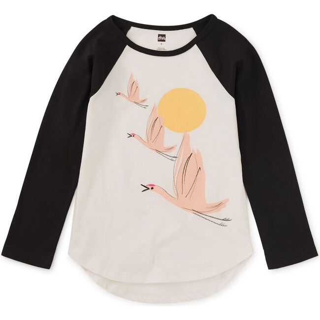Flying Cranes Graphic Raglan T, Chalk