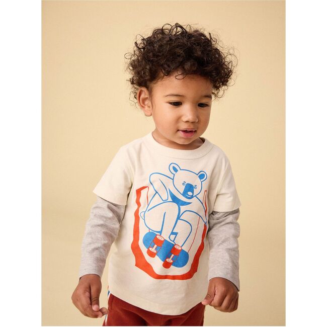 Skater Moon Bear Layered Tee, Birch - T-Shirts - 6