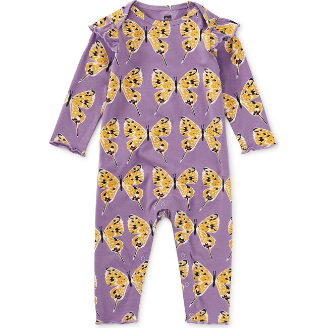 Ruffle Shoulder Baby Romper, Dragon Swallowtail Butterflies