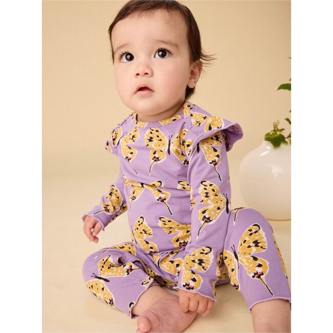 Ruffle Shoulder Baby Romper, Dragon Swallowtail Butterflies - Rompers - 2