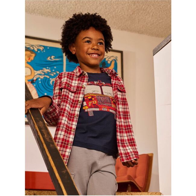 Fire Truck Graphic Tee, Indigo - T-Shirts - 6
