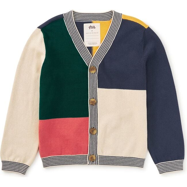 Colorblock Sweater Cardigan, Almond
