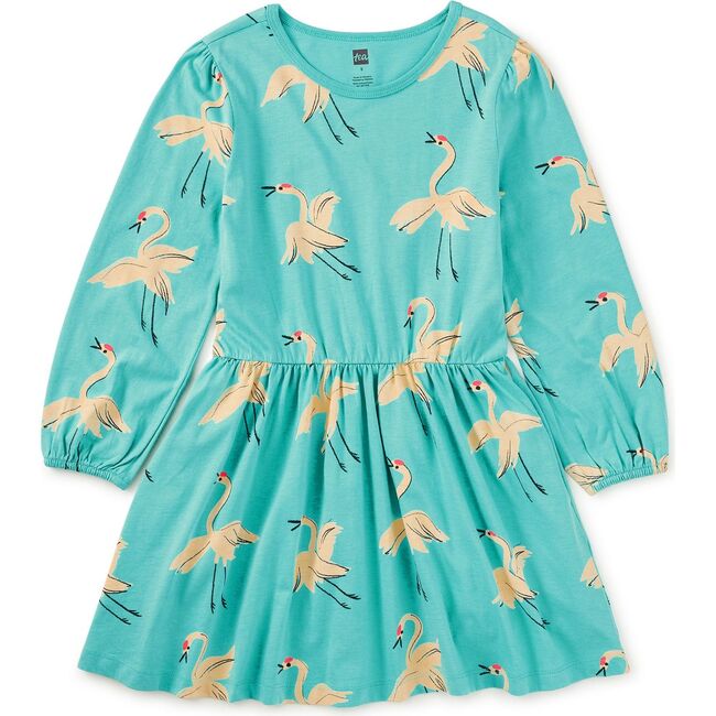 Blouson Sleeve Pocket Dress, Red Crowned Crane