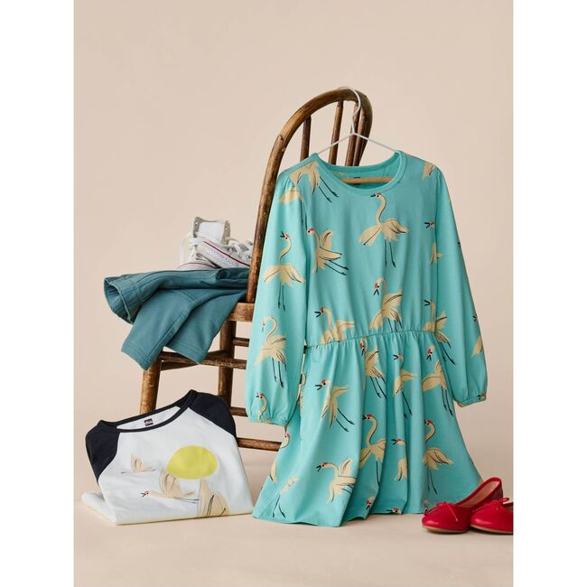 Blouson Sleeve Pocket Dress, Red Crowned Crane - Dresses - 2