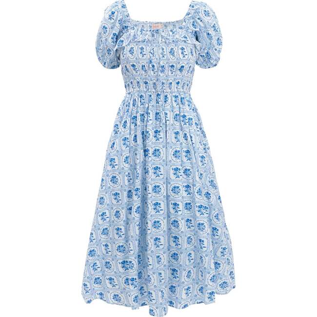 Mae Dress in Blue Floral Stamp