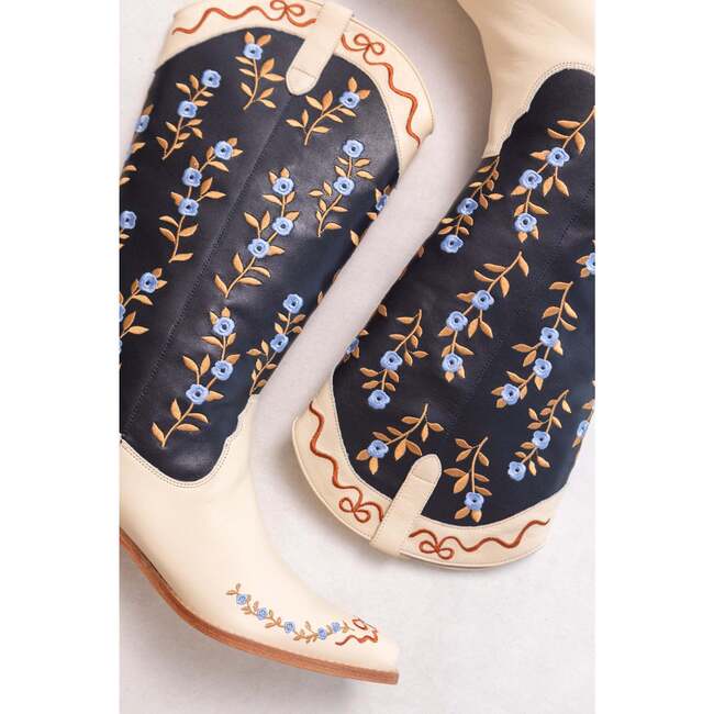 Rosemary Cowgirl Boots in Cream & Navy