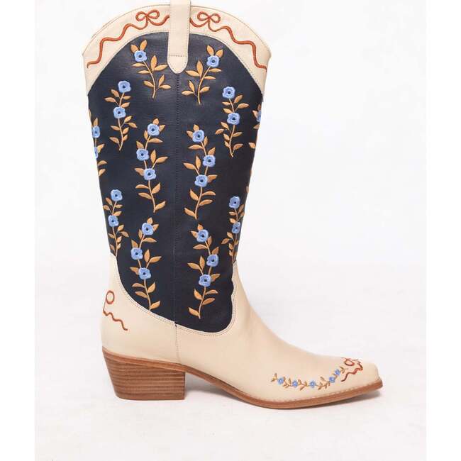 Rosemary Cowgirl Boots in Cream & Navy - Boots - 2