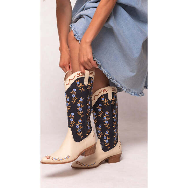 Rosemary Cowgirl Boots in Cream & Navy - Boots - 5