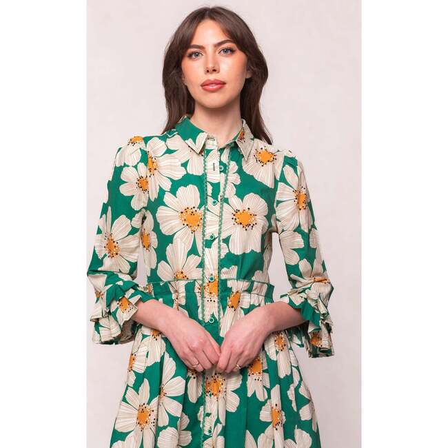 Bowie Dress in Green with White Floral - Dresses - 2