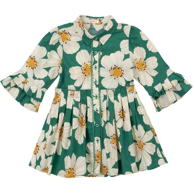 Mini Bowie Dress in Green with White Floral