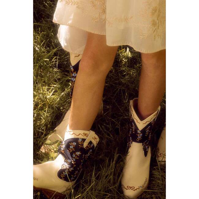 Mini Rosemary Cowgirl Boots in Cream & Navy - Boots - 3
