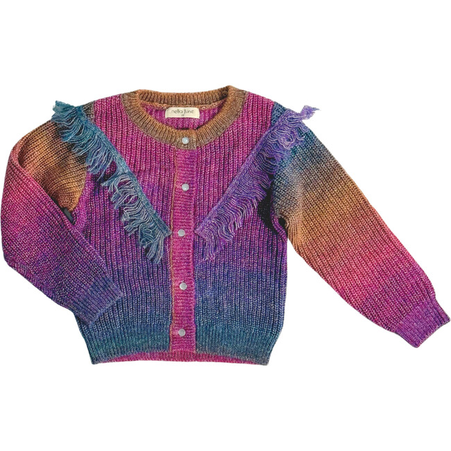 Fringe Cardigan, Dark Rainbow