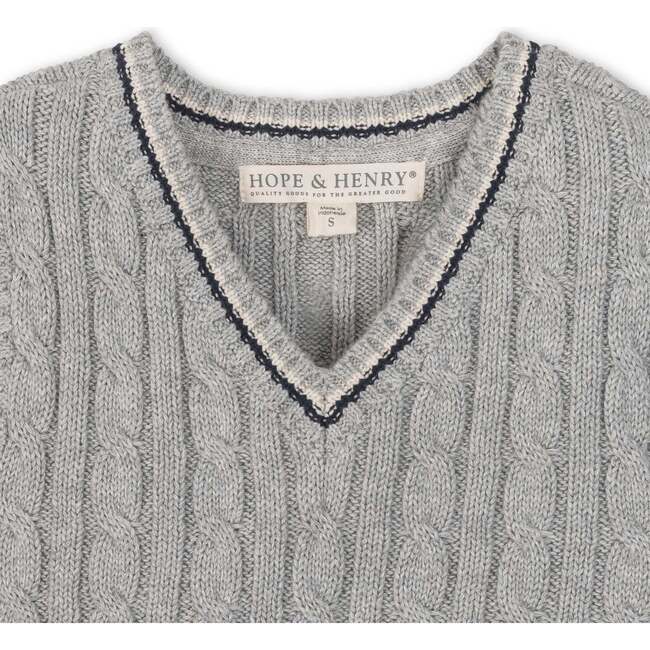Organic V-Neck Cable Sweater Vest, Gray Heather Cable - Vests - 2