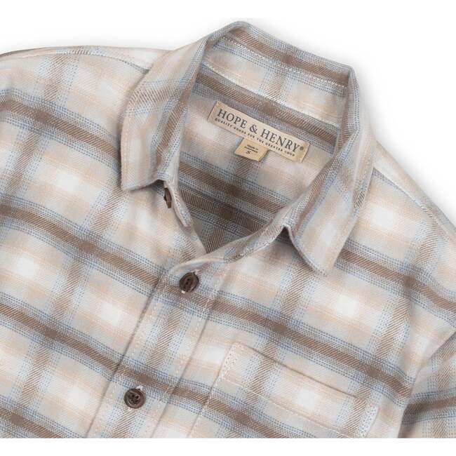Organic Long Sleeve Flannel Button Down Shirt, Taupe Ombre Plaid - Button Downs - 2