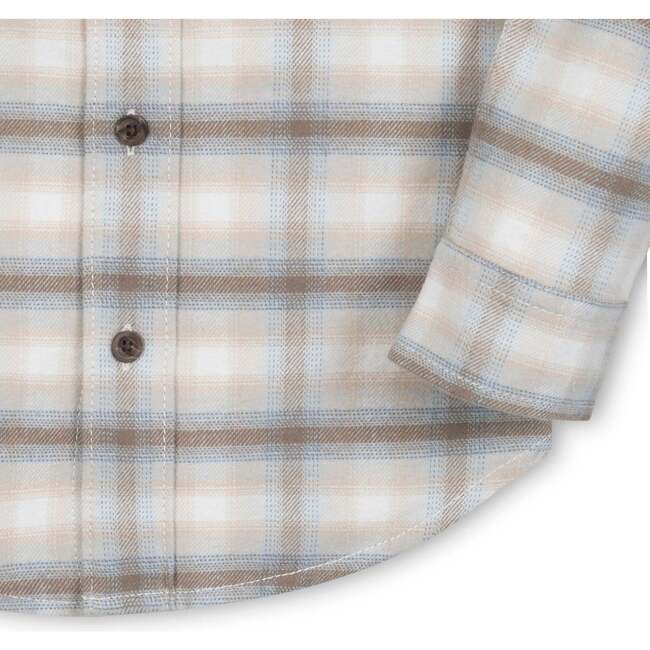 Organic Long Sleeve Flannel Button Down Shirt, Taupe Ombre Plaid - Button Downs - 3
