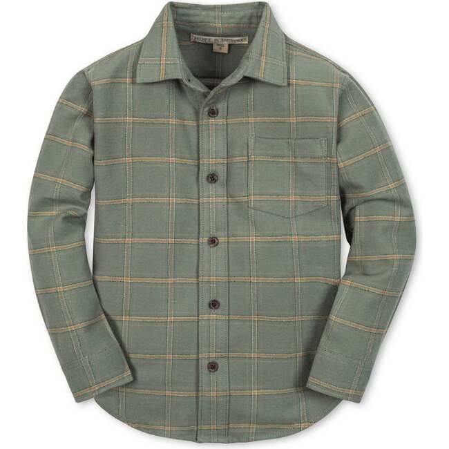 Organic Long Sleeve Flannel Button Down Shirt, Sage Harvest Plaid