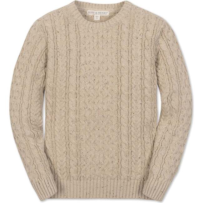 Organic Long Sleeve Fisherman Cable Pullover Sweater, Natural Fleck