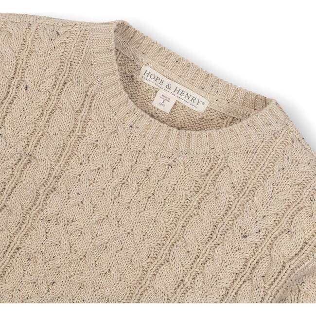 Organic Long Sleeve Fisherman Cable Pullover Sweater, Natural Fleck - Sweaters - 2