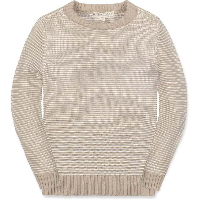 Organic Long Sleeve Crewneck Pullover Sweater, Natural Stripe
