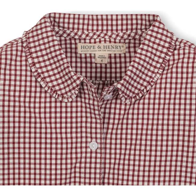 Organic Button Down Peter Pan Collar Top, Dark Red Check - Button Downs - 2