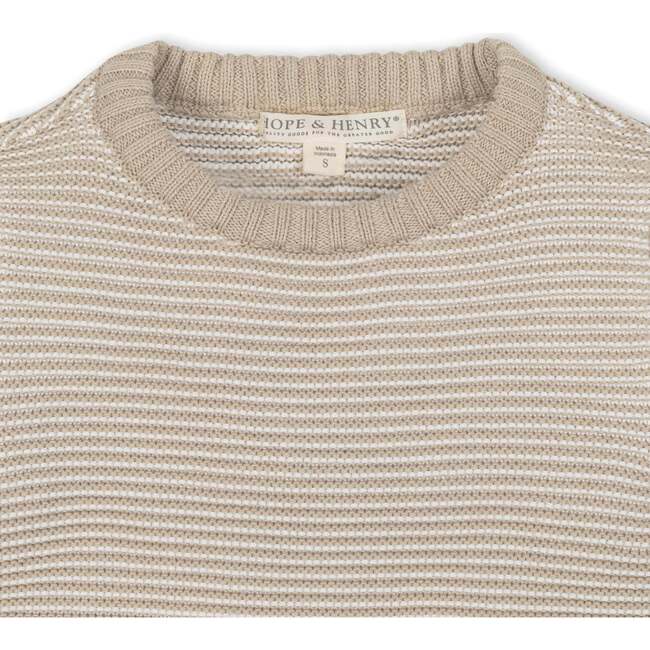 Organic Long Sleeve Crewneck Pullover Sweater, Natural Stripe - Sweaters - 2