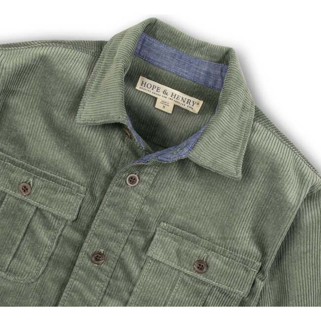 Organic Long Sleeve Corduroy Flap Pocket Button Down Shirt, Sage - Button Downs - 2