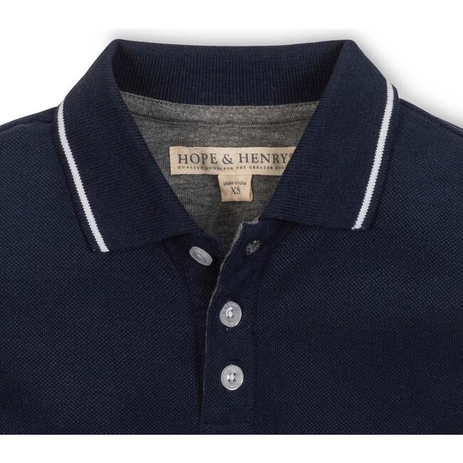 Organic Long Sleeve Colorblock Jersey Polo, Navy and Dark Gray Heather - Polo Shirts - 2