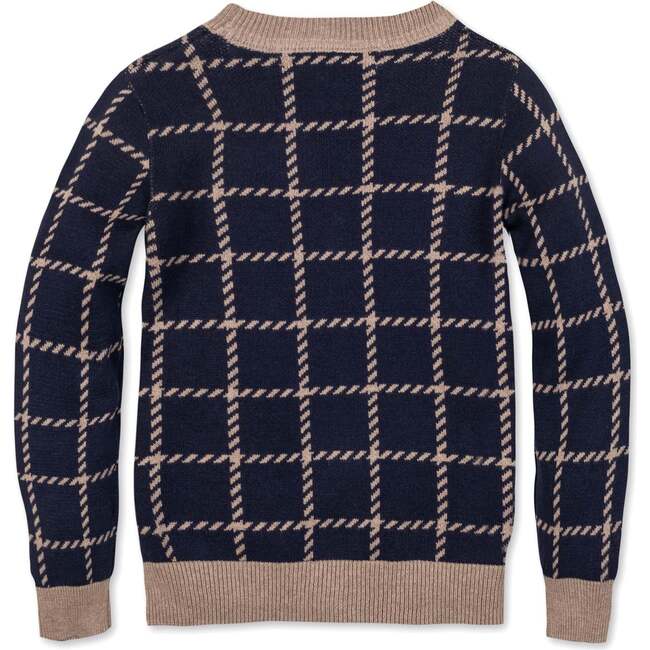 Organic Long Sleeve Boyfriend Cardigan Sweater, Navy and Taupe Windowpane - Cardigans - 3