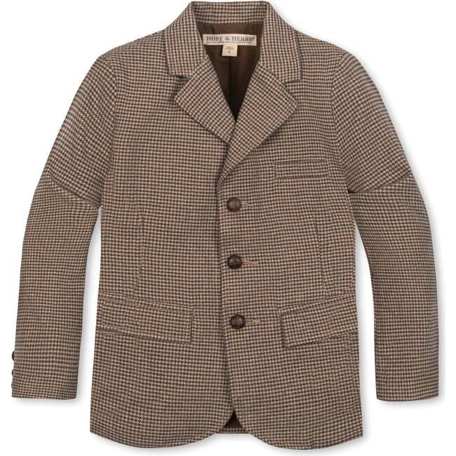 Organic Brushed Cotton Suit Jacket, Camel Houndstooth