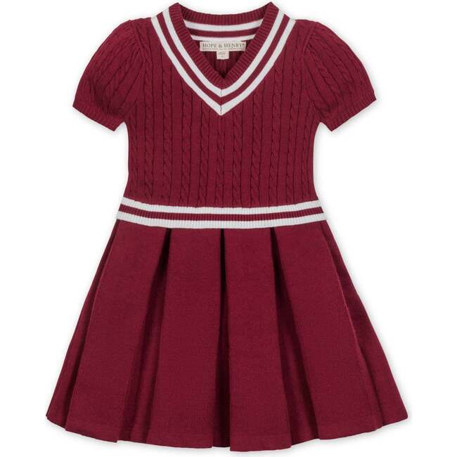 Organic Short Sleeve Cricket Sweater Dress, Dark Red Cable