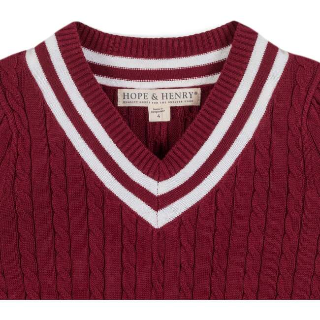 Organic Short Sleeve Cricket Sweater Dress, Dark Red Cable - Dresses - 2