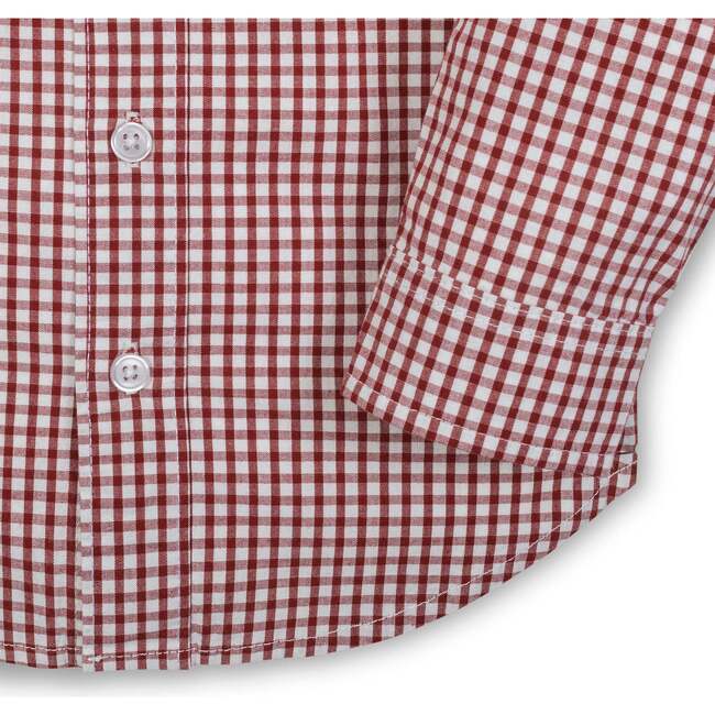 Organic Stretch Poplin Long Sleeve Button Down Shirt, Dark Red Check - Button Downs - 3