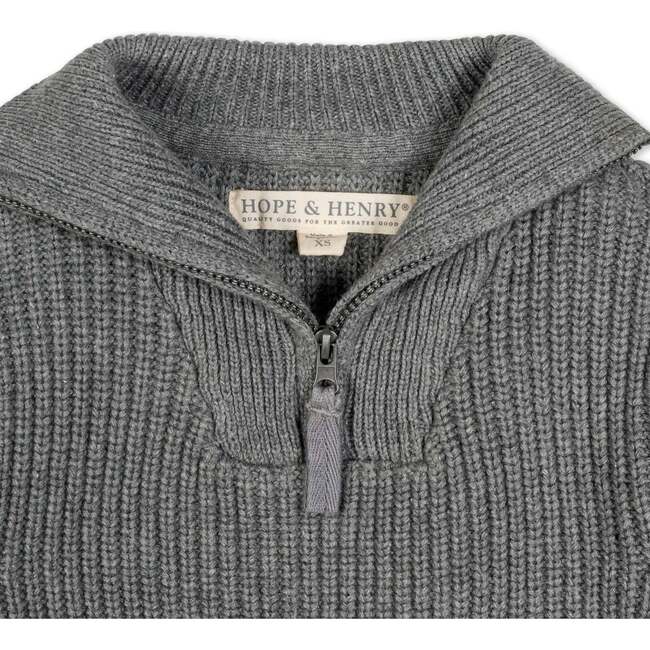 Organic Rib Knit Half Zip Pullover Sweater, Dark Gray Heather - Sweaters - 2