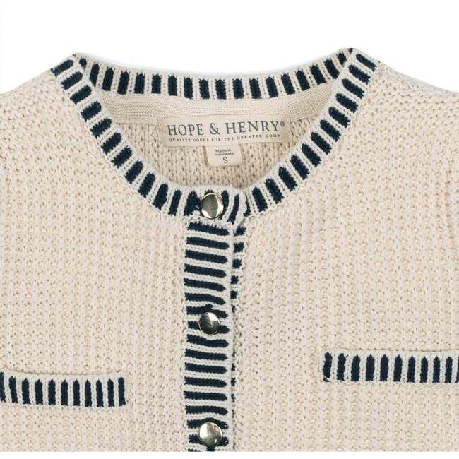 Organic Puff Sleeve Textured Cardigan Sweater, Ivory Tweed - Cardigans - 2