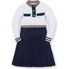 Organic Mock Neck Henley Sweater Dress, Soft White and Navy Colorblock - Dresses - 1 - thumbnail