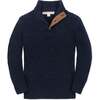 Organic Mock Neck Cardigan Stitch Sweater, Navy Fleck - Sweaters - 1 - thumbnail
