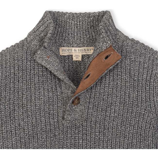 Organic Mock Neck Cardigan Stitch Sweater, Salt and Pepper - Sweaters - 2