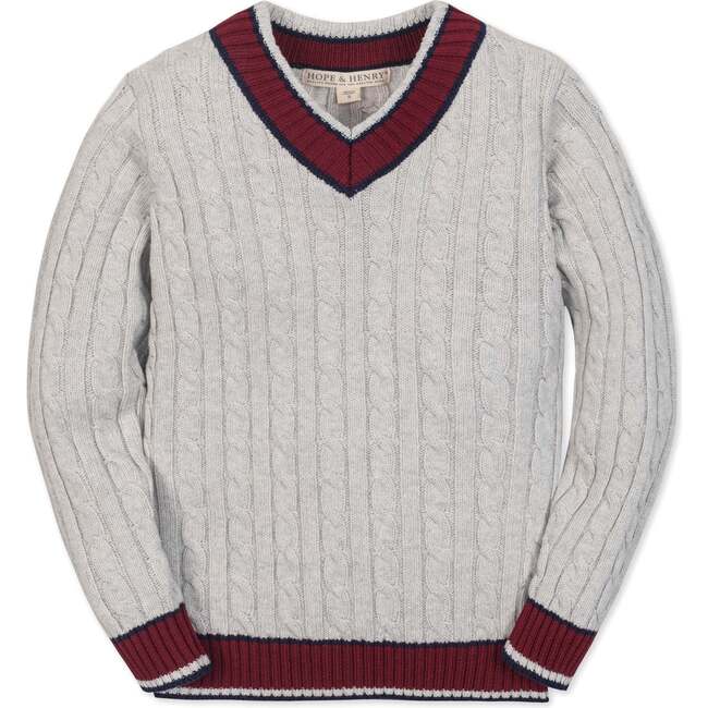 Organic Long Sleeve V-Neck Cricket Sweater, Light Gray Heather