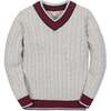 Organic Long Sleeve V-Neck Cricket Sweater, Light Gray Heather - Sweaters - 1 - thumbnail