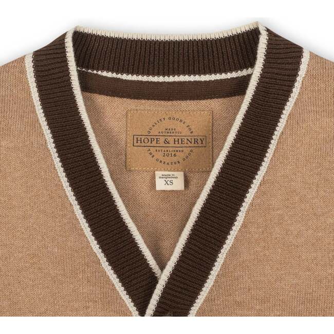 Organic Long Sleeve Tipped Cardigan Sweater, Camel Heather - Cardigans - 2